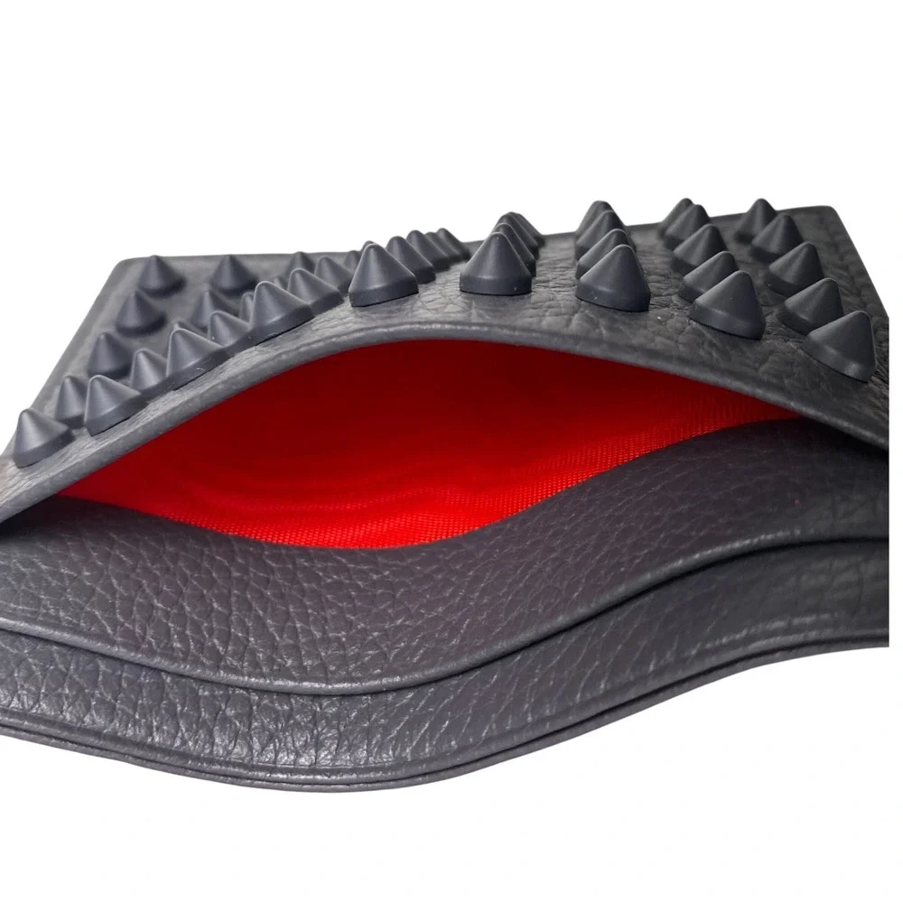 Christian Louboutin Kios Card‎ Holder Navy Blue Grained Leather Spikes Studded